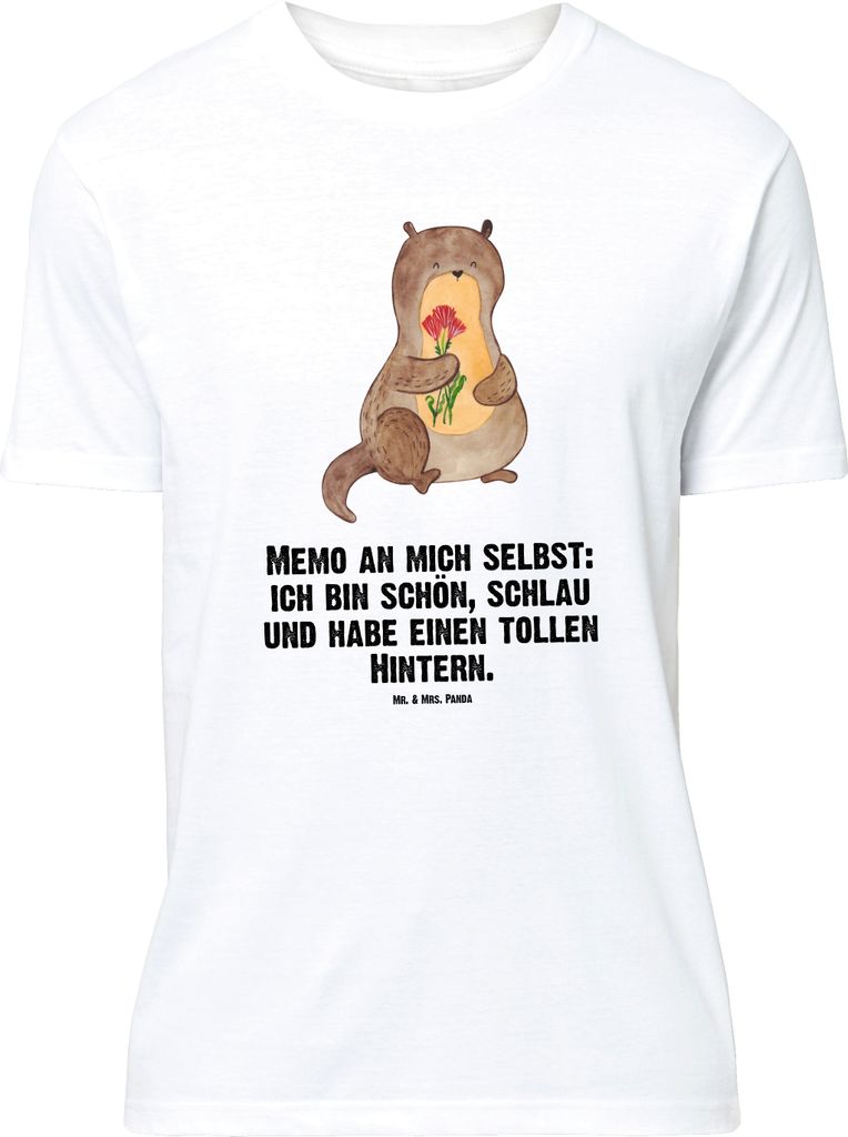 Mr. & Mrs. Panda Größe M T-Shirt Otter Blumenstrauß - Weiß - Geschenk, Süß, Positiv, Herren, Tshirt, Shirt, mit Spruch, Achtsamkeit, Selbstve...