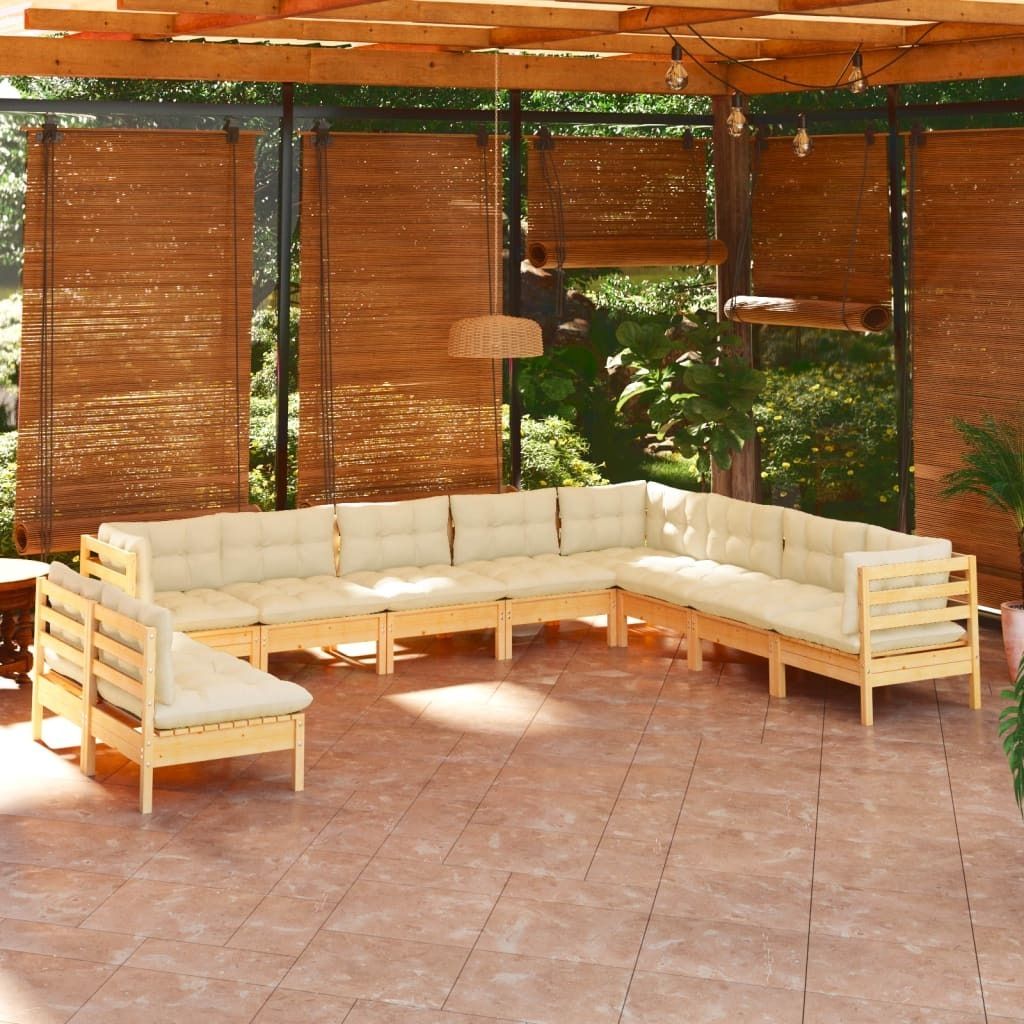 2024 Moderne Gartenmöbelgarnituren 10-tlg. Garten-Lounge-Set mit Creme Kissen Massivholz Kiefer 627641