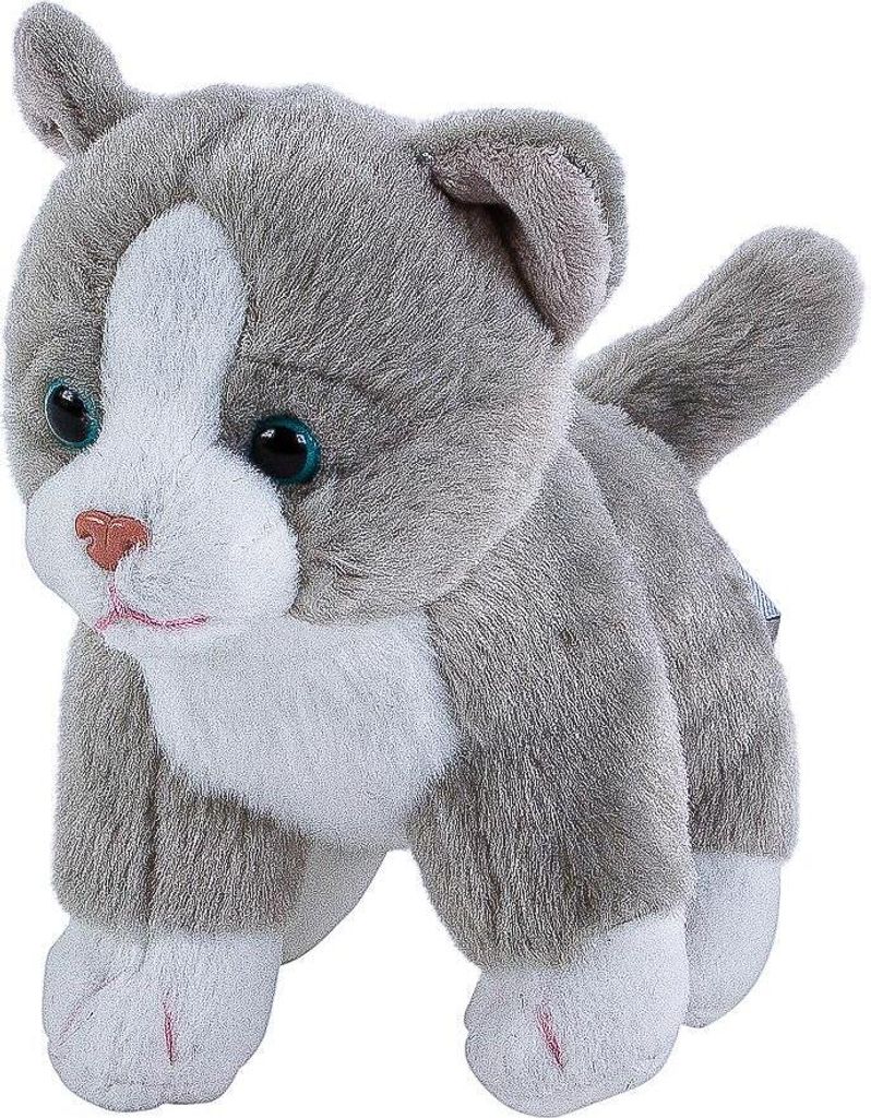 Kuscheltier Katze grau-weiß 14 cm Stoffkatze Produktbild 