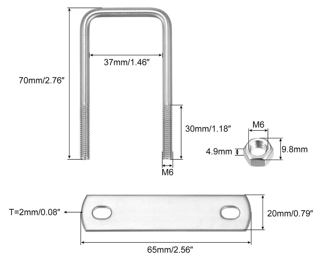U Bš¹gel 1 Stš¹ck U-Bolzen M6 x 37mm x 70mm Quadratische Bš¹gelschraube 304 Edelstahl U-Bolts mit Mutter Platte Bš¹gelschelle Zaunbefestigu...