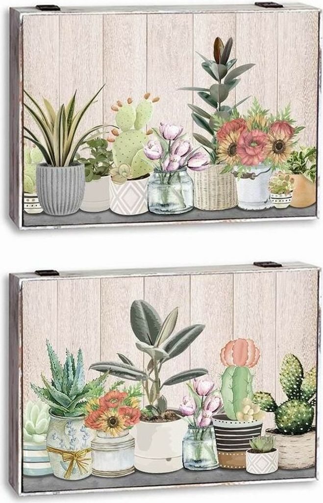 Dekorative Box DKD Home Decor grün Beige Holz MDF Blumentopf Pflanze Zähler (2 Stück)