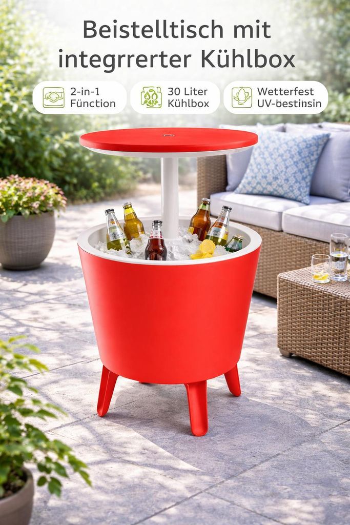 KETER Cool Bar 30L Beistelltisch mit integr. Kühlbox Ø 49,5cm x 57/84,5cm