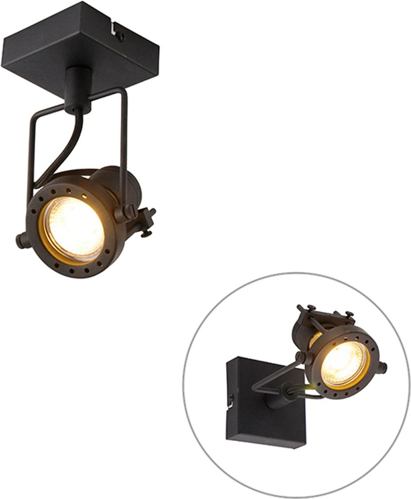 QAZQA - Industrie I Vintage I Industrie I Vintage Ir Deckenspot schwarz verstellbar GU10 50mm - Suplux I Wohnzimmer I Schlafzimmer - Stahl Rund I Q...