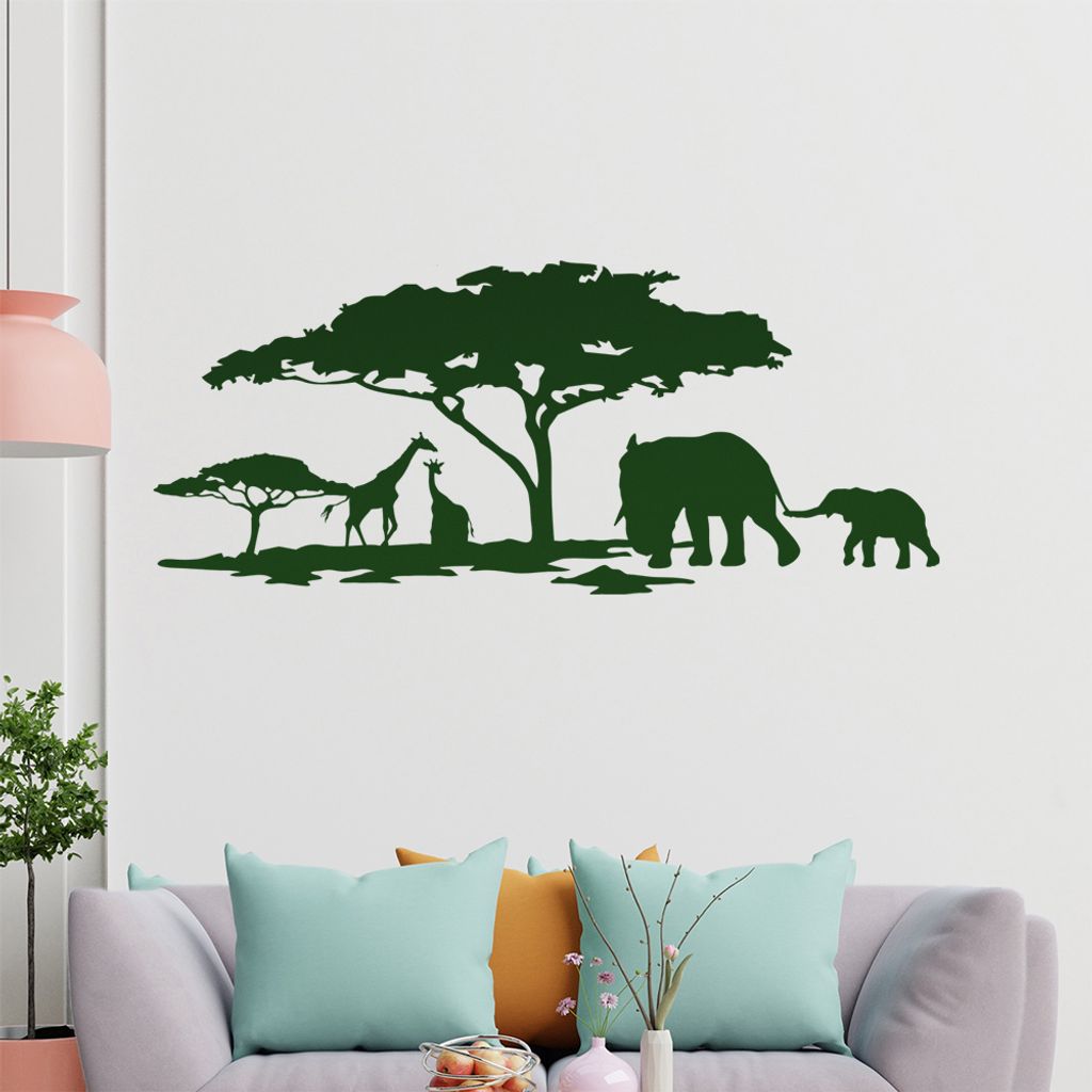 KIWISTAR Afrika Motiv Giraffen u. Elefanten Wandtattoo in 6 Größen - Wandaufkleber Wall Sticker - Dekoration, Küche, Wohnzimmer, Schlafzimmer, B...
