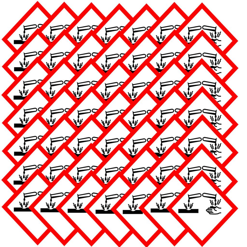 TE-Office 100 Stück GHS Gefahrstoff Gefahrstoffsymbole Etiketten Aufkleber Gefahrstoffkennzeichnung Ätzende Stoffe GHS 05 10x10 mm Schild Mehrfarbig