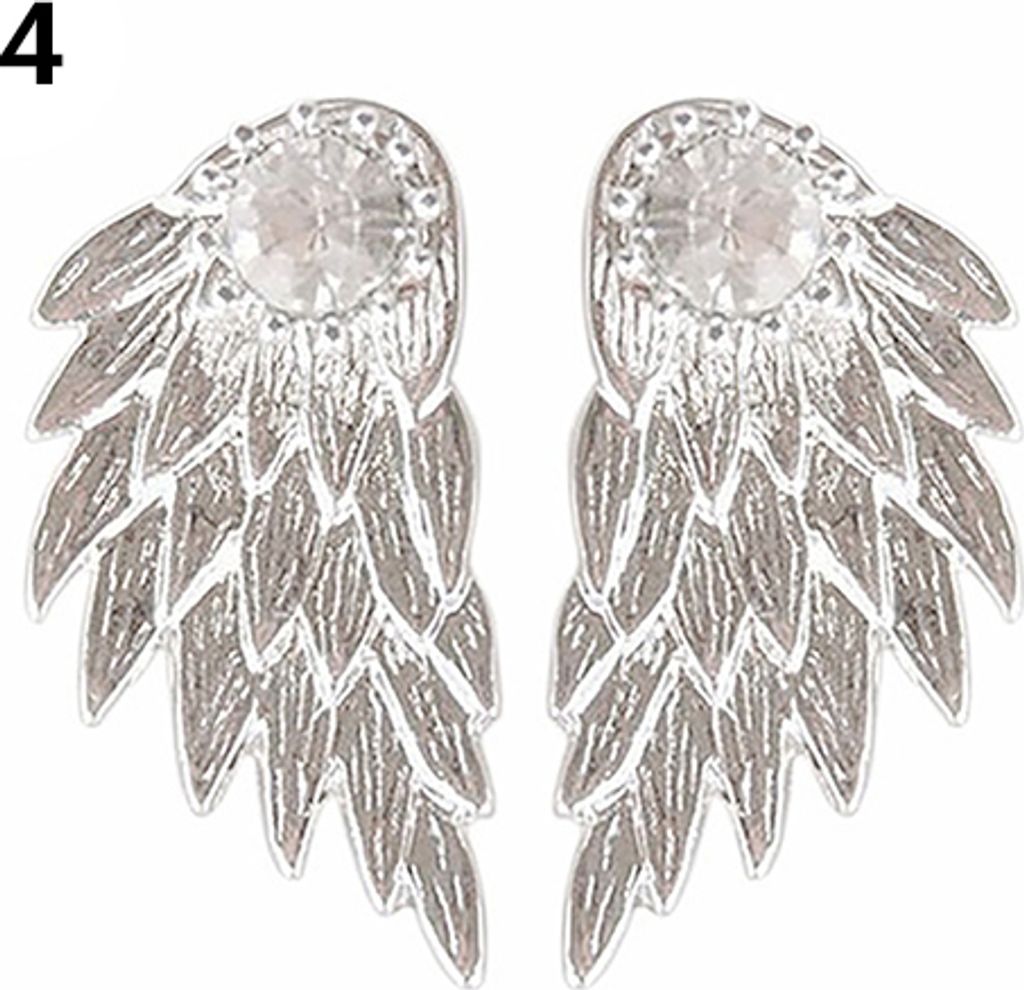 1 Paar Damen-Ohrstecker, modisch, Weihnachtsgeschenk, Engelsflügel, Strass-Intarsien-Silber