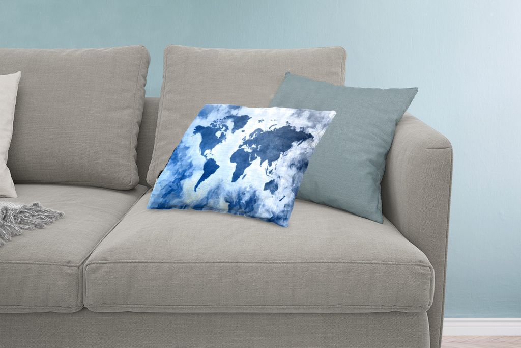 MuchoWow Zierkissen Sofakissen Wohnzimmer Dekokissen 60x40 cm Weltkarte - Farbe - Blau - Kopfkissen - Polster mit Foto