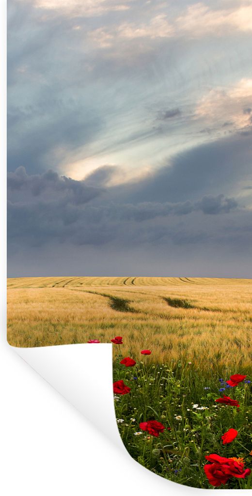 MuchoWow Wandtattoo Wandsticker Wandaufkleber Blumen - Weizen - Wolken 80x160 cm Selbstklebend und Repositionierbar - Sticker - Dekorfolie