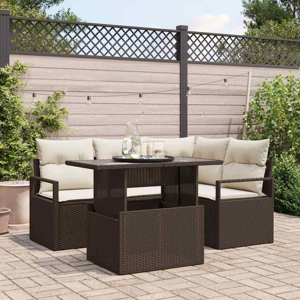 Maison Exclusive - Gartensofa-set mit Kissen mit Speicher 5 pcs Braun Poly Rattan