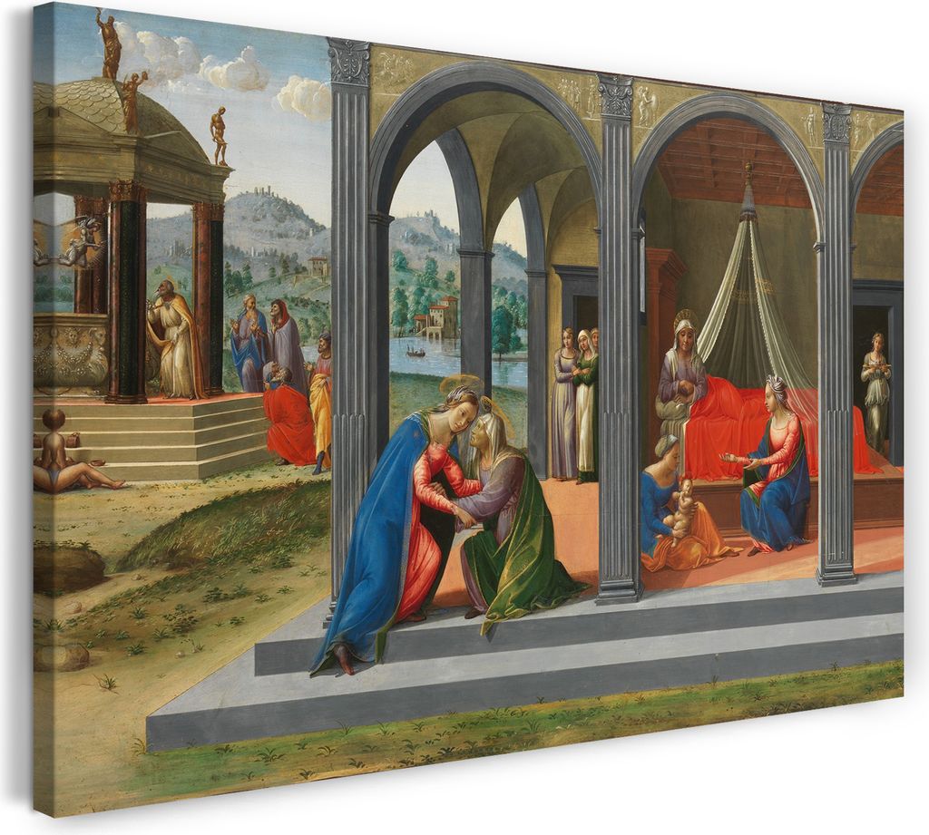 Leinwandbild (60x40cm): Francesco Granacci - Szenen aus dem Leben von Johannes dem Täufer, echter Holz-Keilrahmen inkl. Aufhänger, handgefertigt ...