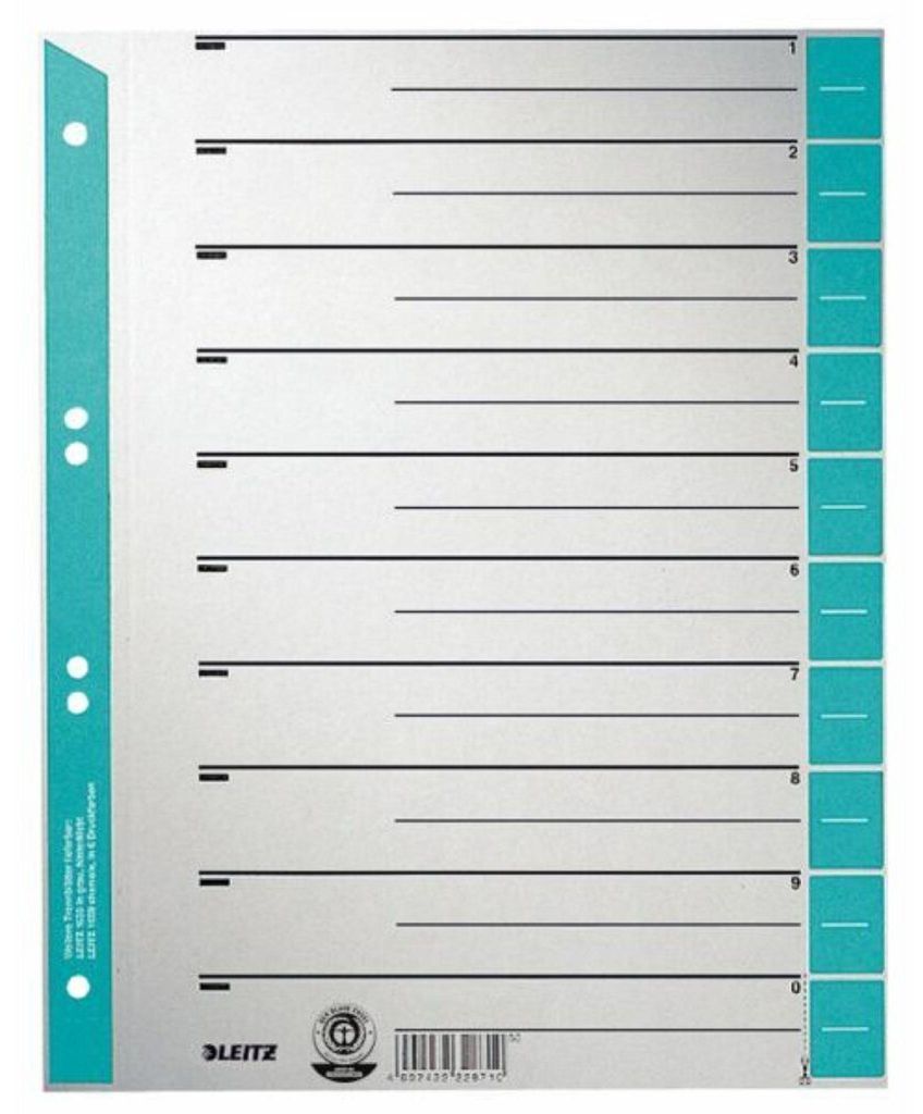 LEITZ Trennblätter A4 Überbreite Kraftkarton 230 g/qm blau Produktbild 