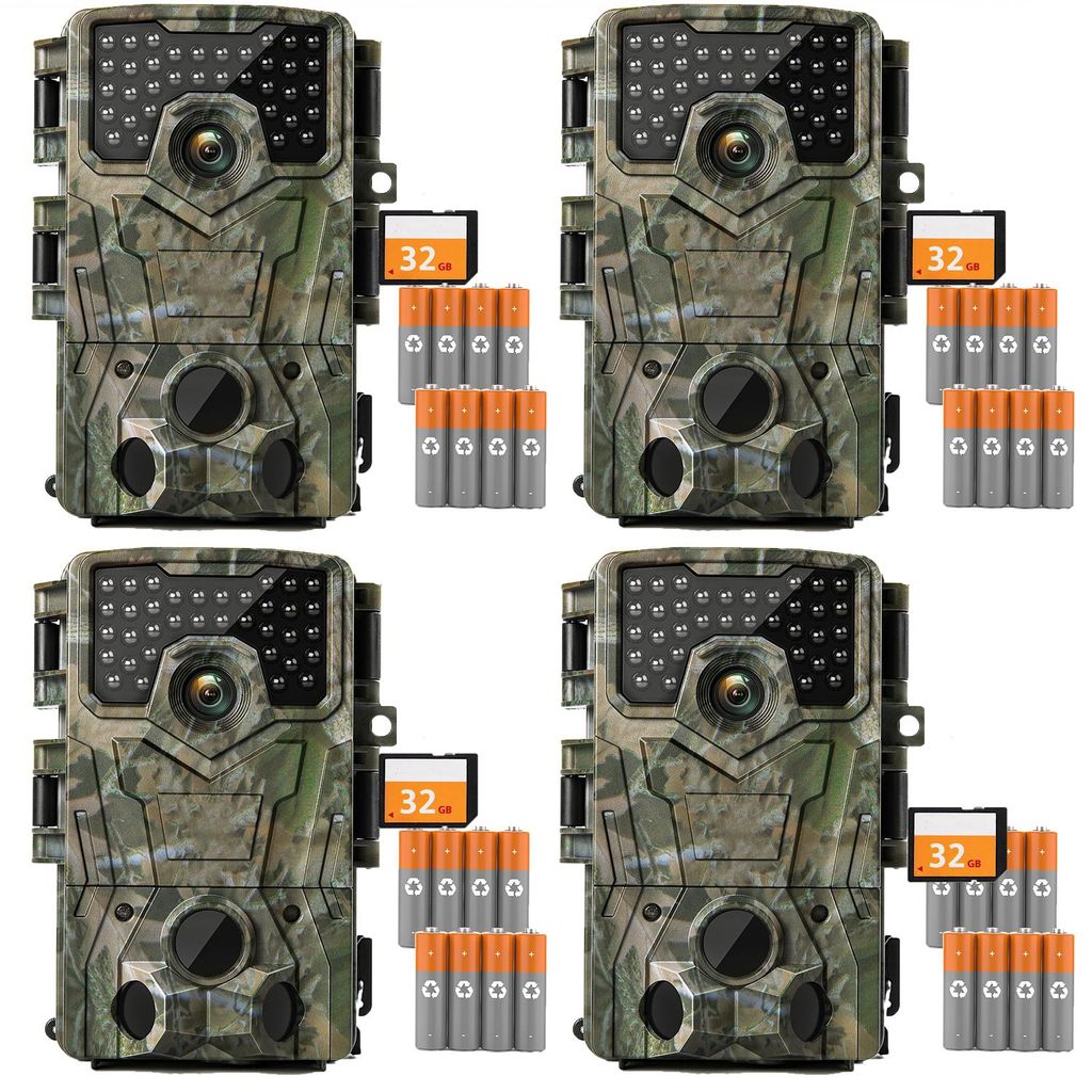 4 Stück 4K 48MP Wildkamera wasserdichte Nachtsichtkamera Jagdkamera mit Bewegungsmelder Tierüberwachungskamera inkl. 32GB Speicherkarte Wildtierk...