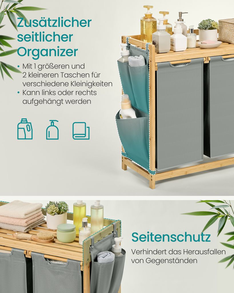Wschekorb 3 Fcher Bambus 150 L mit Ablage