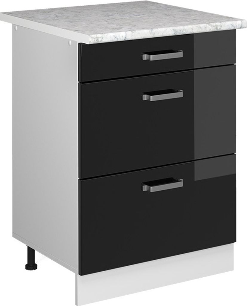 Vicco Unterschrank R-Line, 60 cm mit Schubladen, Schwarz Hochglanz/Weiß
