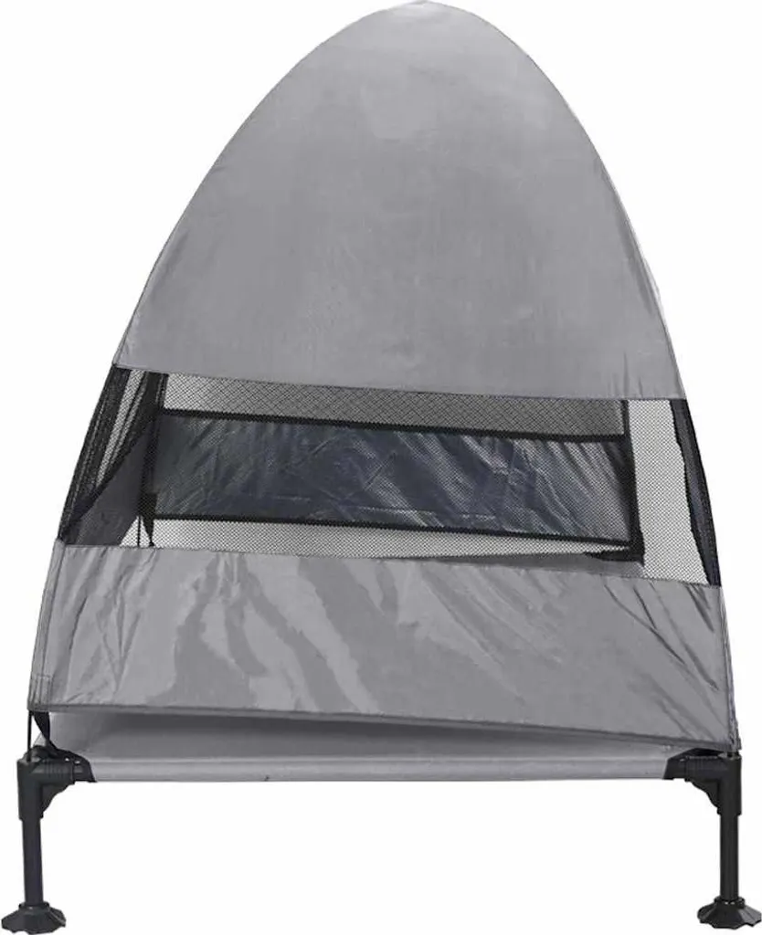 Lit de camp extérieur pour chien avec abri solaire gris 127x81x108cm