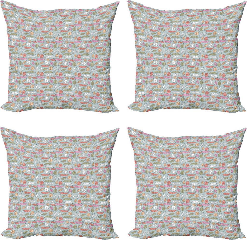 ABAKUHAUS Blätter Kissenbezug Set (4 Stück), Pastellfarbig Herbstlaub, Moderner Doppelseitiger Digitaldruck, 50 cm x 50 cm, Mehrfarbig
