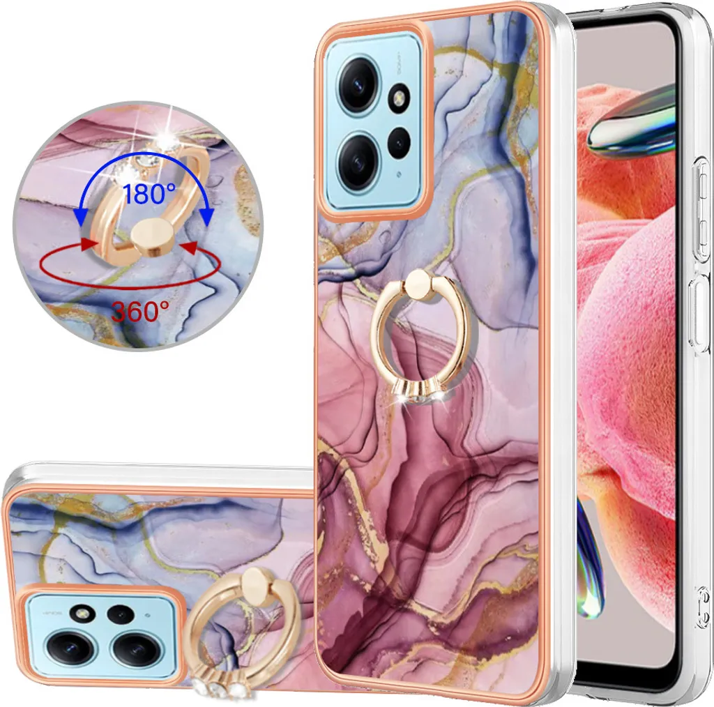 Custodia per Xiaomi Redmi Note 12 4G, custodia protettiva in silicone TPU a fantasia con supporto ad anello Oro rosa