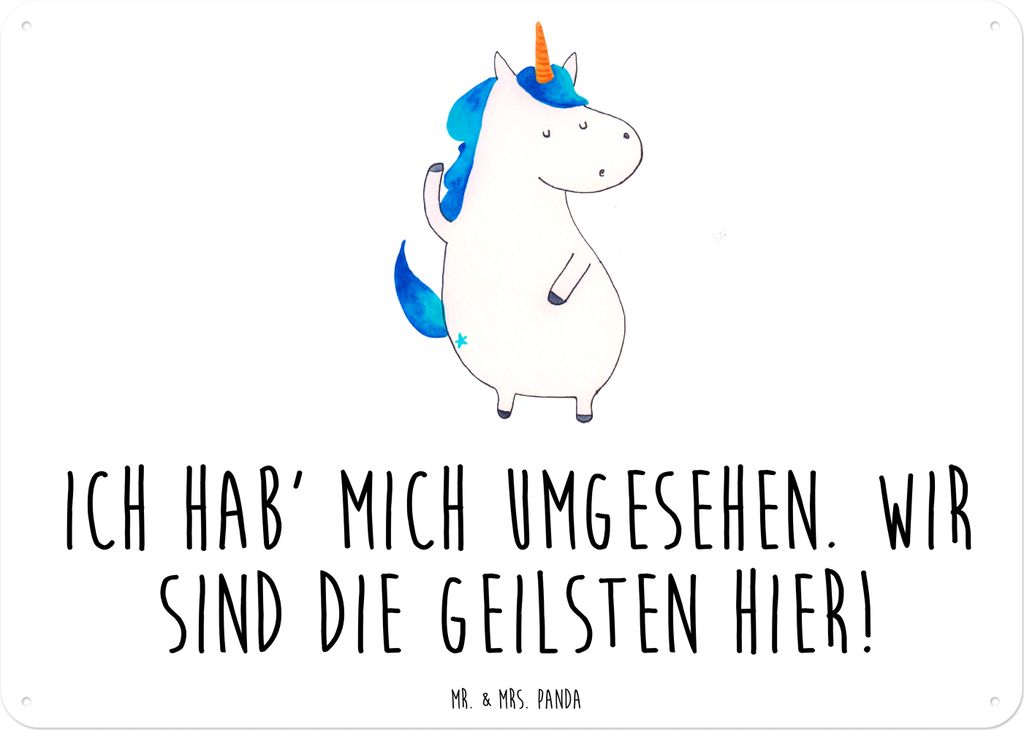Mr. & Mrs. Panda Schild Einhorn Mann DIN A6 - Weiß - Geschenk, Unicorn, Türschild, Freundin, Blechschild, Party, Familie, wandtafel, Einhörner, ...
