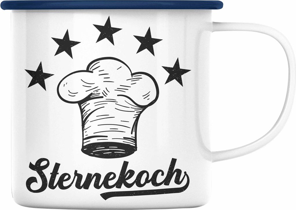 Trendation - Koch Geschenk Emaille Tasse Sternekoch Geschenkidee Lustiger Spruch (Blau)
