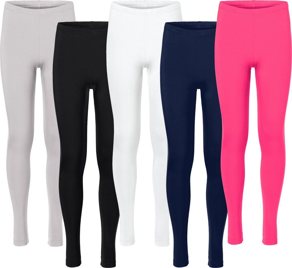 Merry Style 5er Pack Leggings Mädchen Lange Kinder Leggings aus Viskose MS10-130 (Schwarz/Weiß/Marineblau/Rosa/Caffe Latte, 116)
