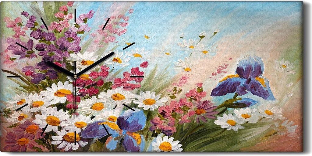 Dekor Leinwand Uhr Wandbilder Geräuschlos 60x30 Ölgemälde Blumen Pflanze Kunst - schwarze Hände