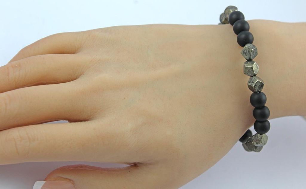 Schungit Armband schwarze goldene Pyrit Natur Edelsteine flexibel 18