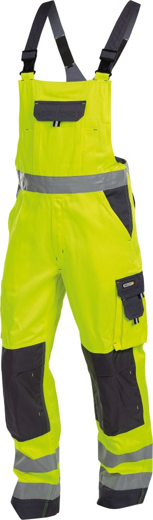 DASSY Toulouse Warnschutz Latzhose mit Kniepolstertaschen NEONGELB/ZEMENTGRAU Gr.53 Länge: PLUS