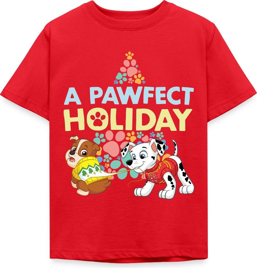 Spreadshirt Paw Patrol Rubble & Marshall Weihnachts-Design Kinder T-Shirt, 122/128 (7-8 Jahre), Rot