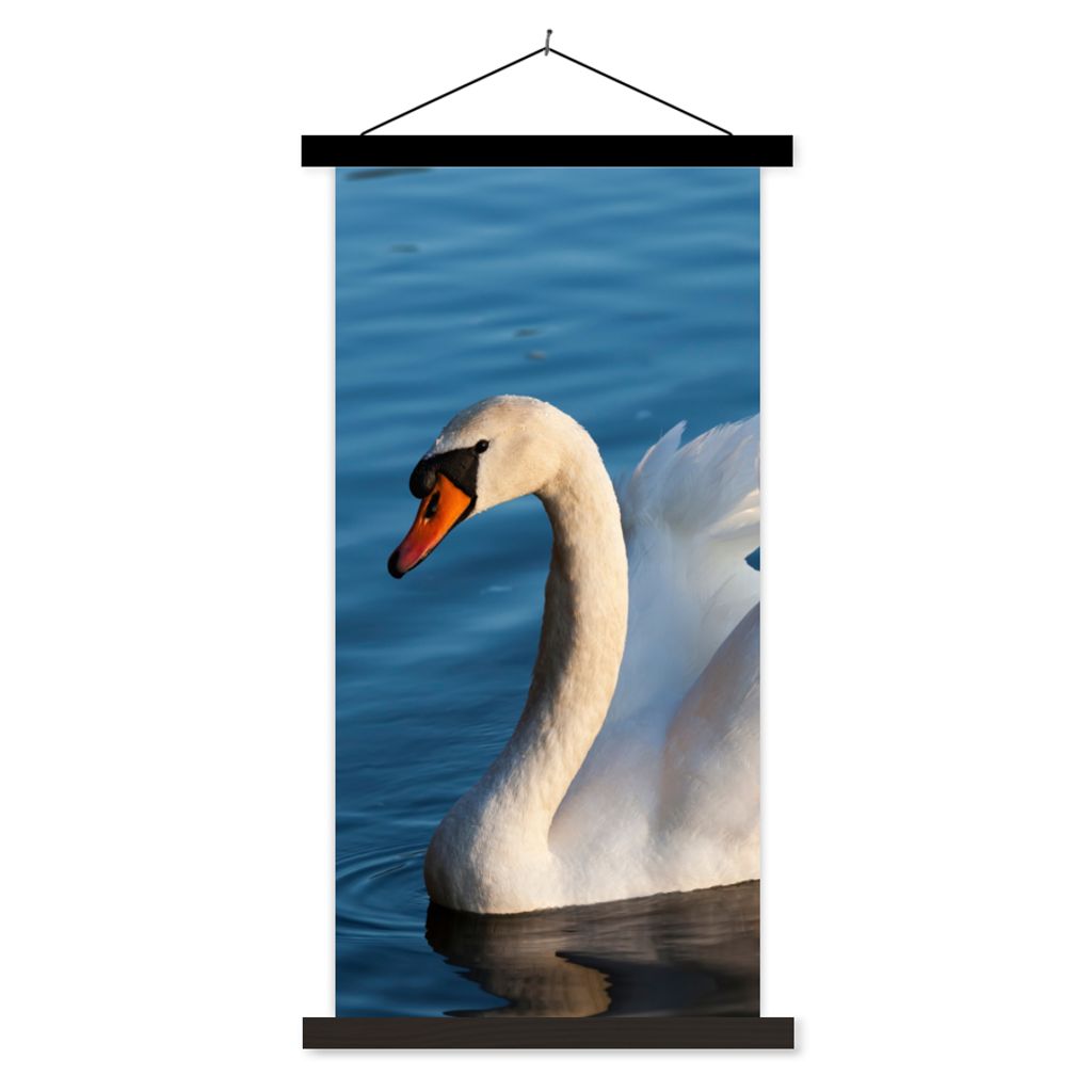 MuchoWow Textilposter Schwan - Wasser - Vogel - Weiß 40x80 cm mit schwarzem Rahmen - Wandemalerei
