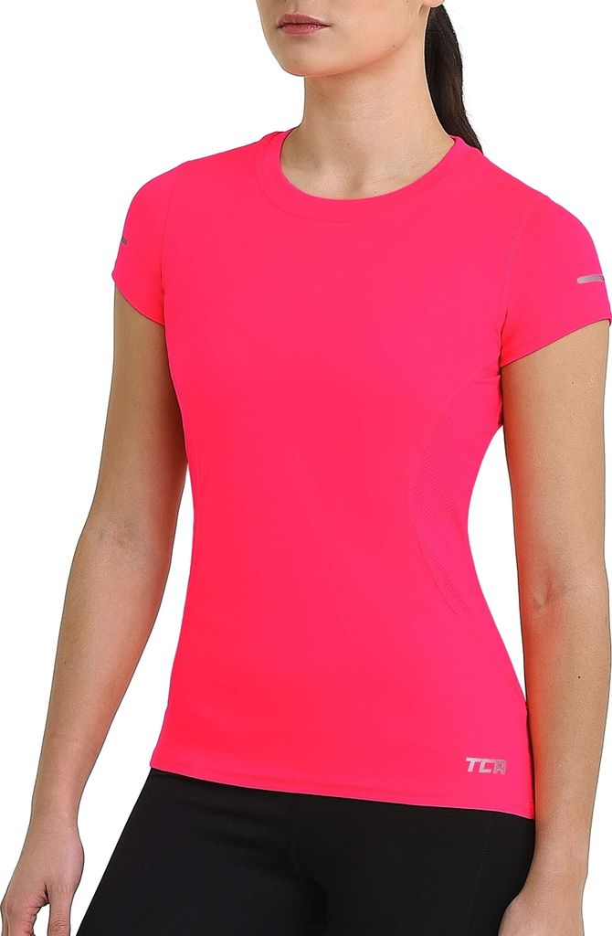 TCA Damen Atomic Kurzarm T-Shirt Quickdry, Sporttop, Laufshirt, Lauftop - Rosa (UPF 50+), S