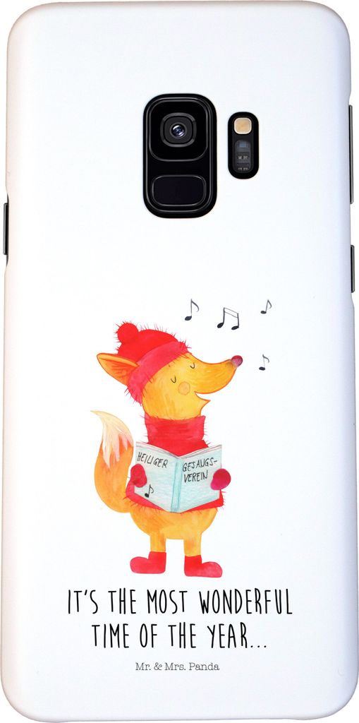 Mr. & Mrs. Panda Samsung Galaxy S9 Handyhülle Fuchs Sänger - Weiß - Geschenk, Heiligabend, Smartphone Hülle, Weihnachten, Cover, Winter, Singen...