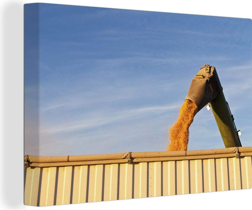 OneMillionCanvasses - Leinwandbilder - 140x90 cm, Der geerntete Weizen wird gesammelt, Wandbilder Kunstdruck Wanddekoration - Foto auf Leinwand -...