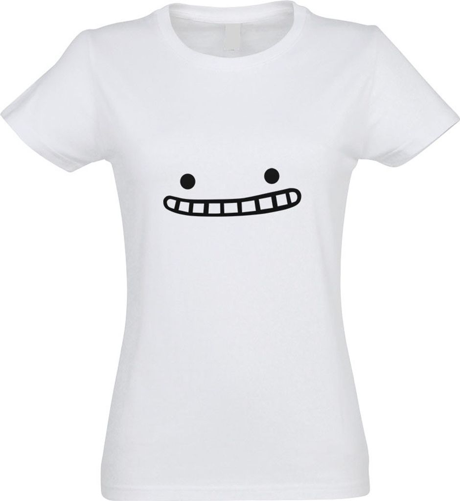 Kiwistar - T-Shirt tailliert - Damen - Weiss - Grinsendes Gesicht - mit Motiv Bedruckt - Funshirt Design - Sport - Freizeit - Damen - L