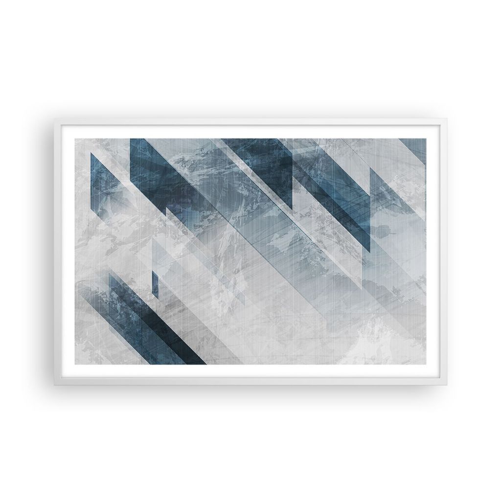 Gerahmtes Poster - Weißer Rahmen - Blau Weiß Figuren - 91,5x61 cm - Wand Bild - Wanddeko - Wandbilder - Kunstposter - Wandposter - Bilderrahmen -...
