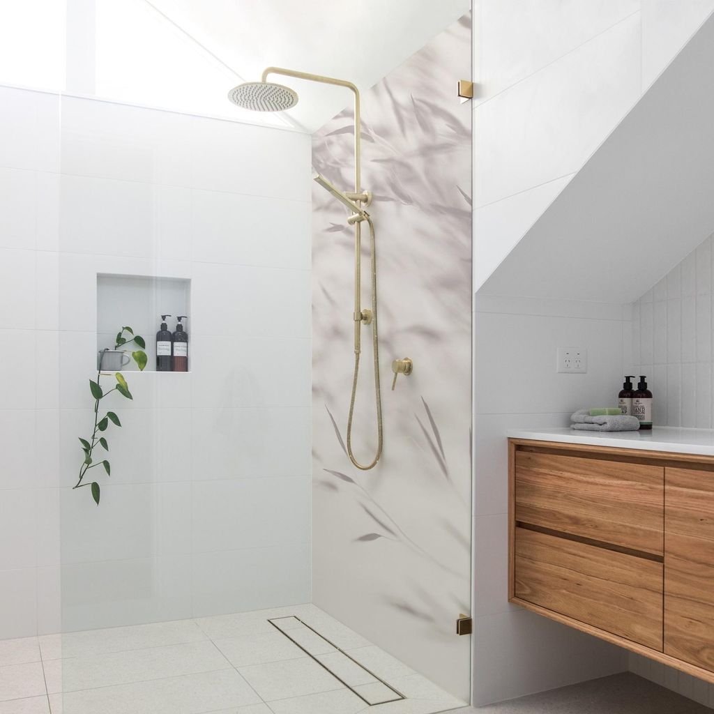 Duschrückwand mit Motiv selbstklebend - 0.35 mm Wandpaneel wasserfest Gräser beige Landhaus Badrückwand fugenlos Smart matt 80x200 cm