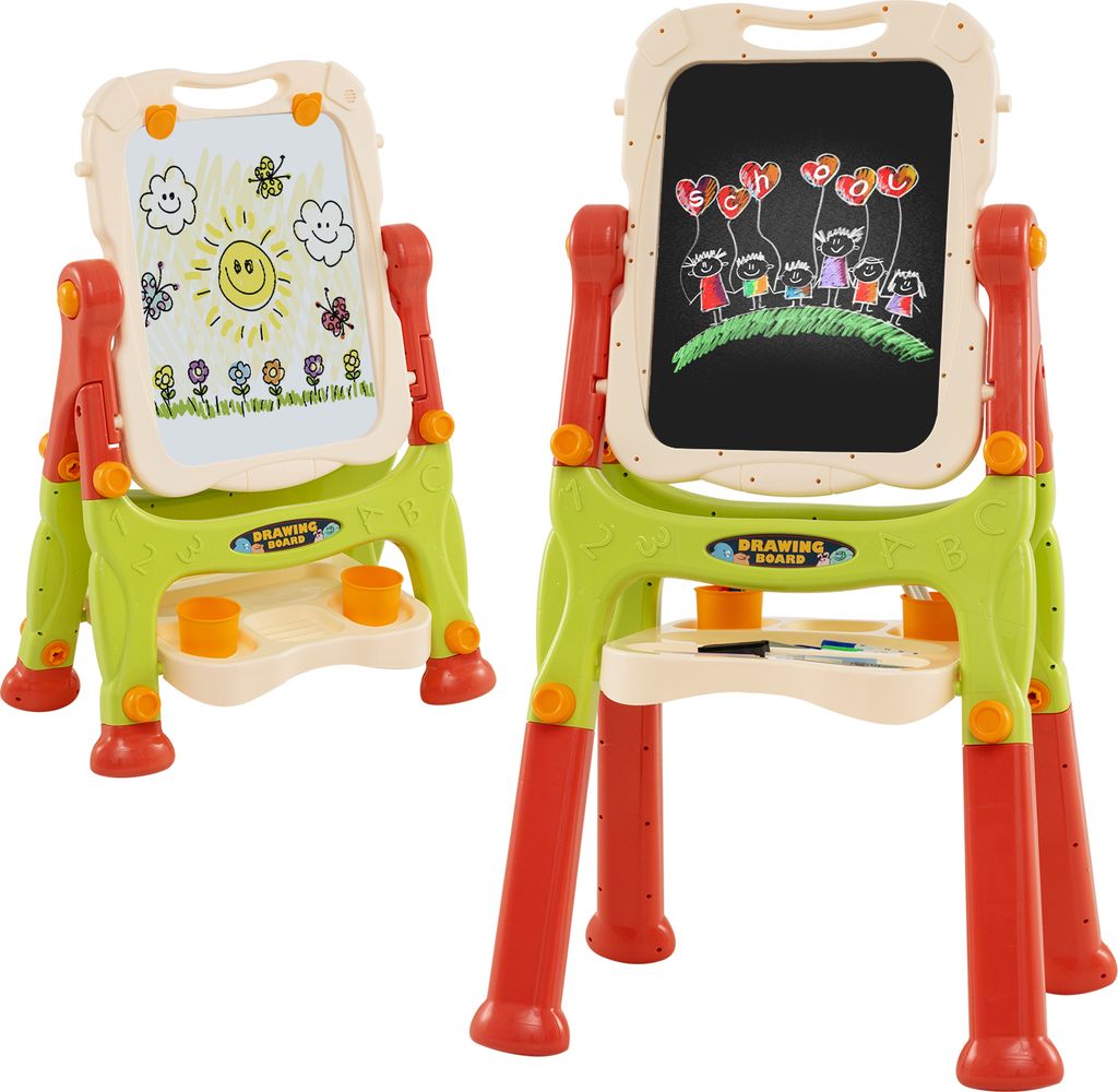 COSTWAY Kindertafel doppelseitig, Spieltafel höhenverstellbar, Magnettafel Kinder ab 2 Jahren, Grün, Orange