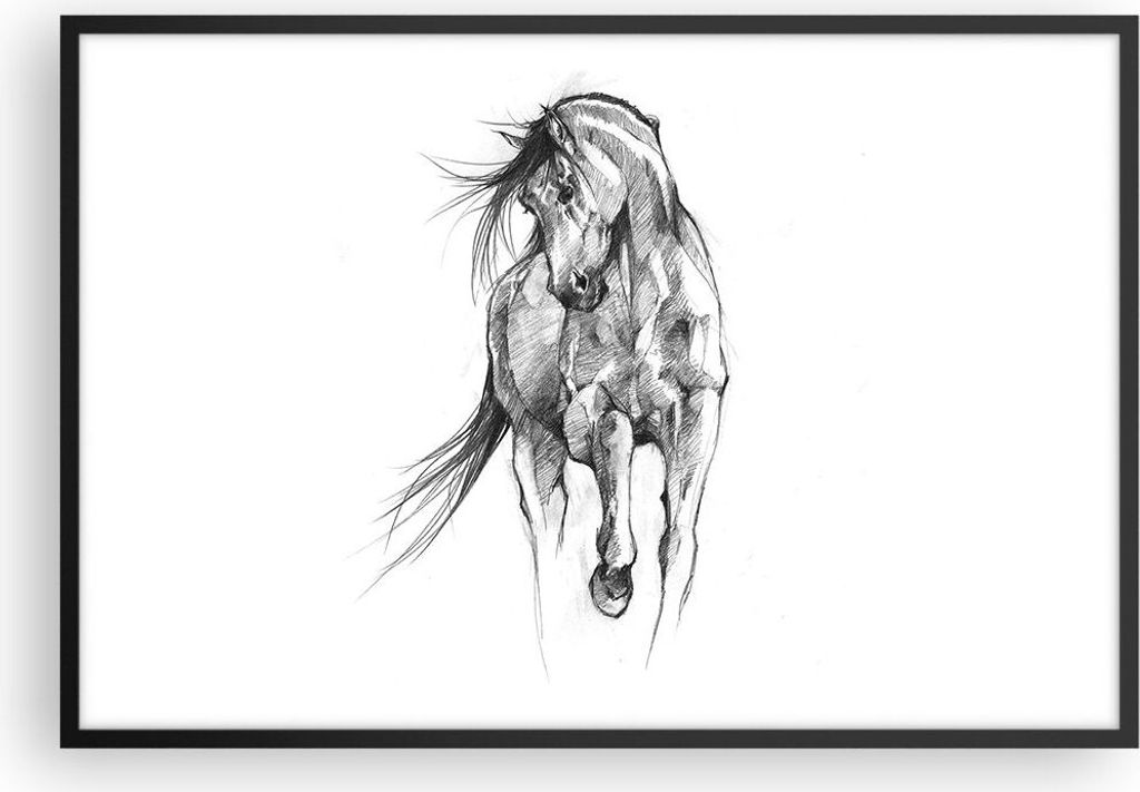 Gerahmtes Poster - Schwarzer Rahmen - Pferd Galopp Tier - 91,5x61 cm - Wand Bild - Wanddeko - Wandbilder - Kunstposter - Wandposter - Bilderrahmen ...