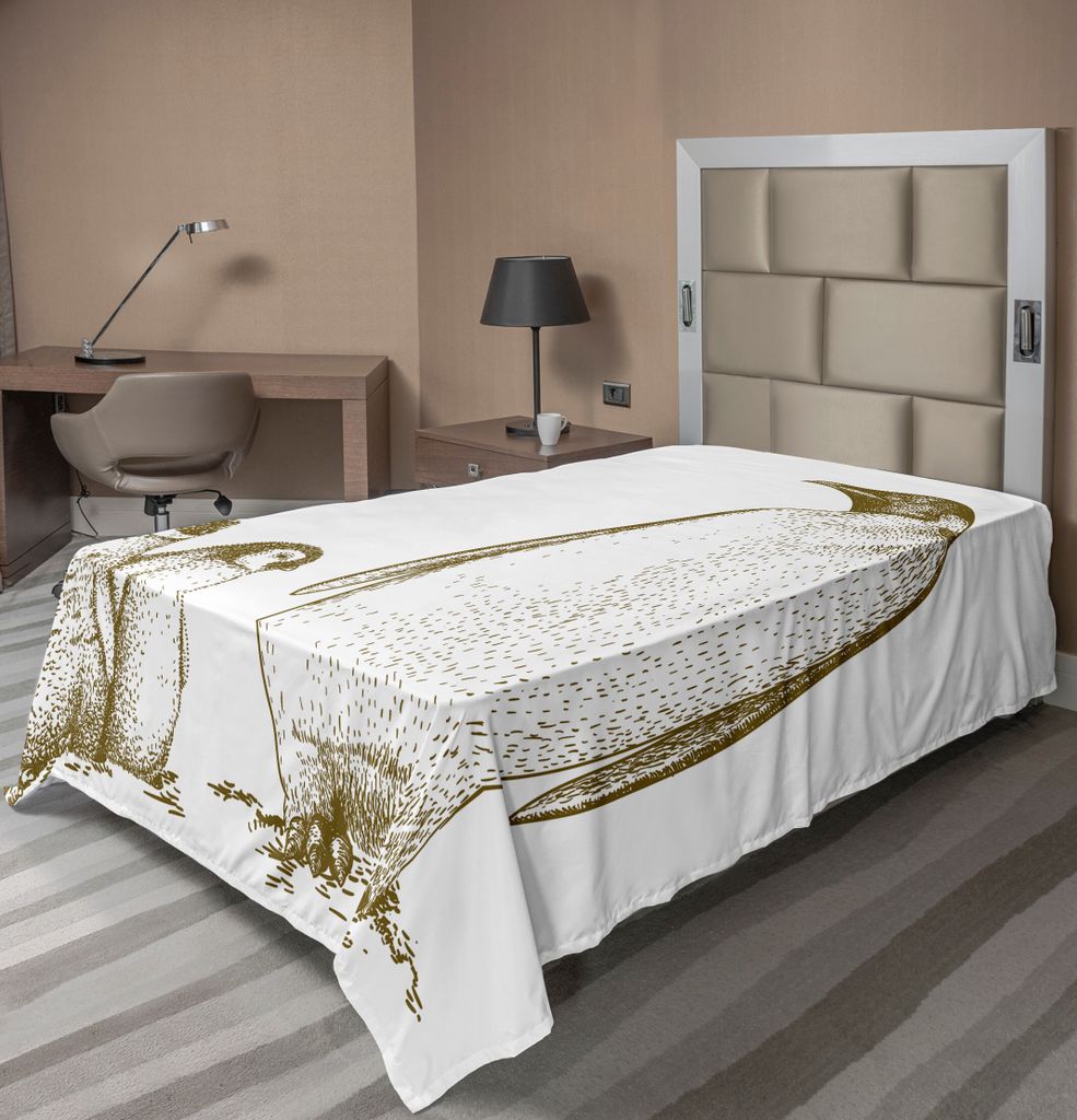 ABAKUHAUS Meerestiere Bettlaken, Gravur Antike Illustration König Penguin Und Baby Penguins Nestling Natur, weiches bequemes oberes Bettlaken für...