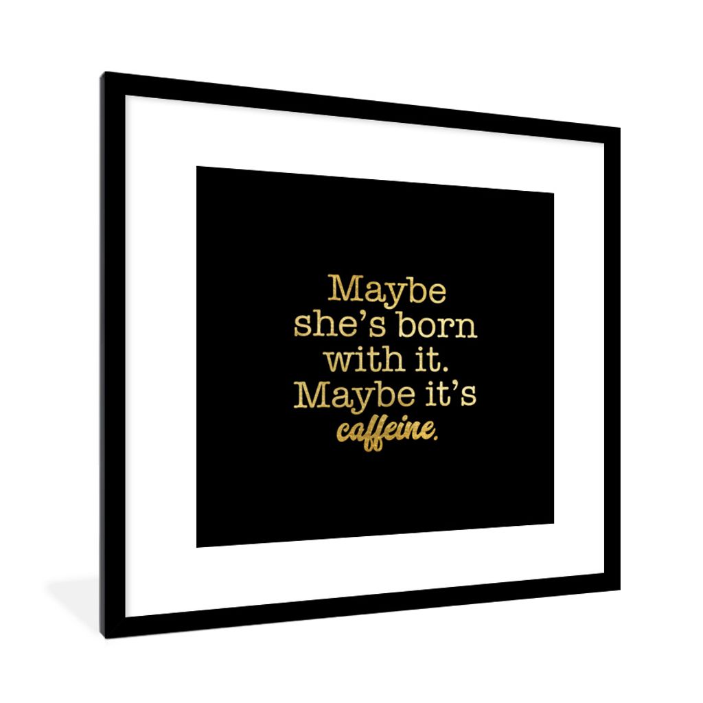 MuchoWow Gerahmtes Poster Zitat - Kaffee - Gold - Schwarz 40x40 cm - Poster mit Schwarzem Bilderrahmen Wandposter Rahmen Foto Bilder - Poster - P...