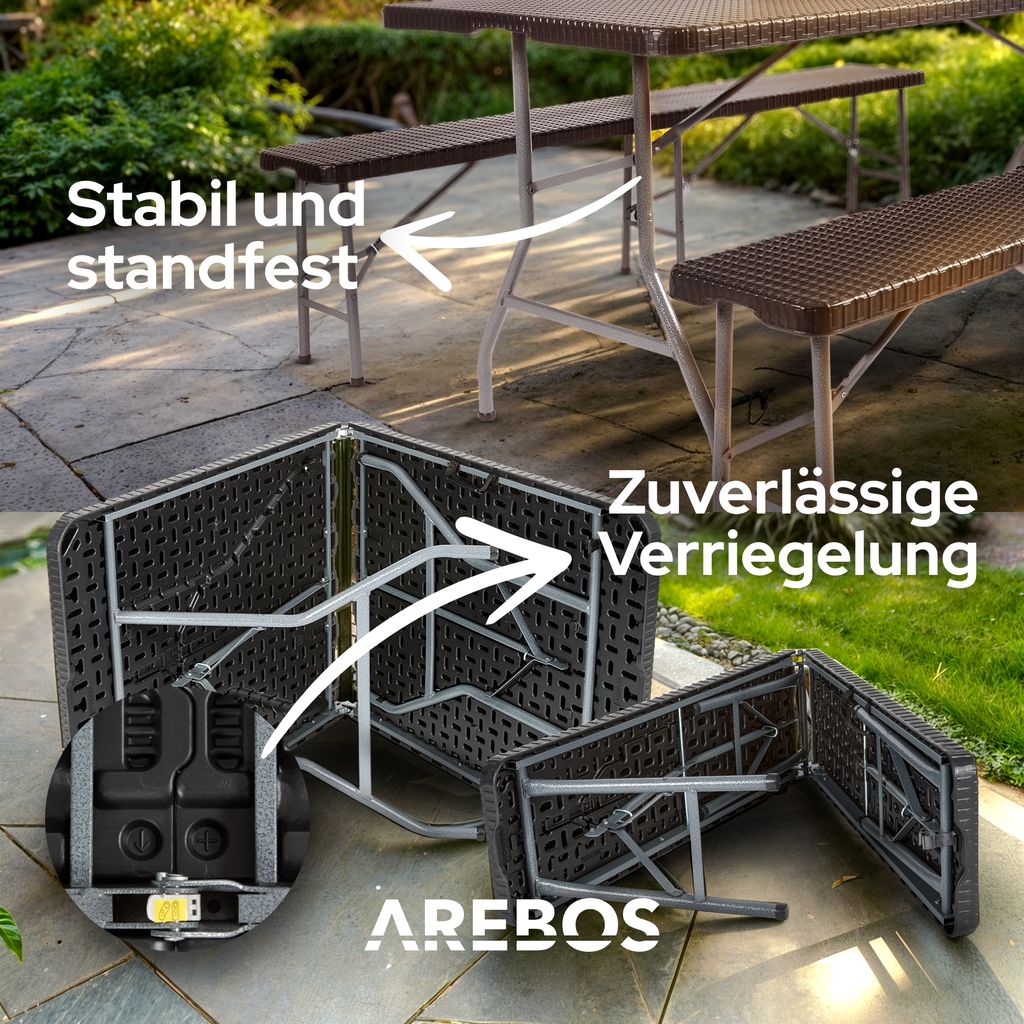 AREBOS Bierzeltgarnitur 3-teilig Set Tisch + 2 x Bank  Produktbild 5