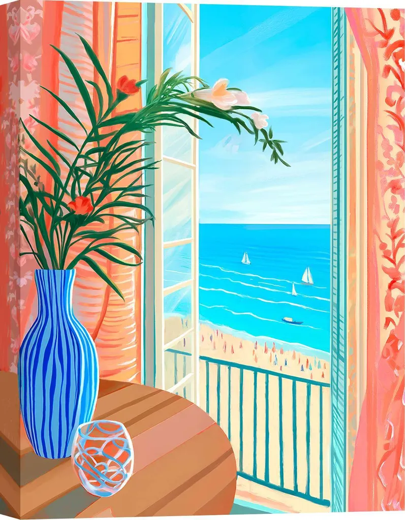 Toile Fenêtre sur la mer Hernan Navarro St. Tropez 100x70 cm d'Art