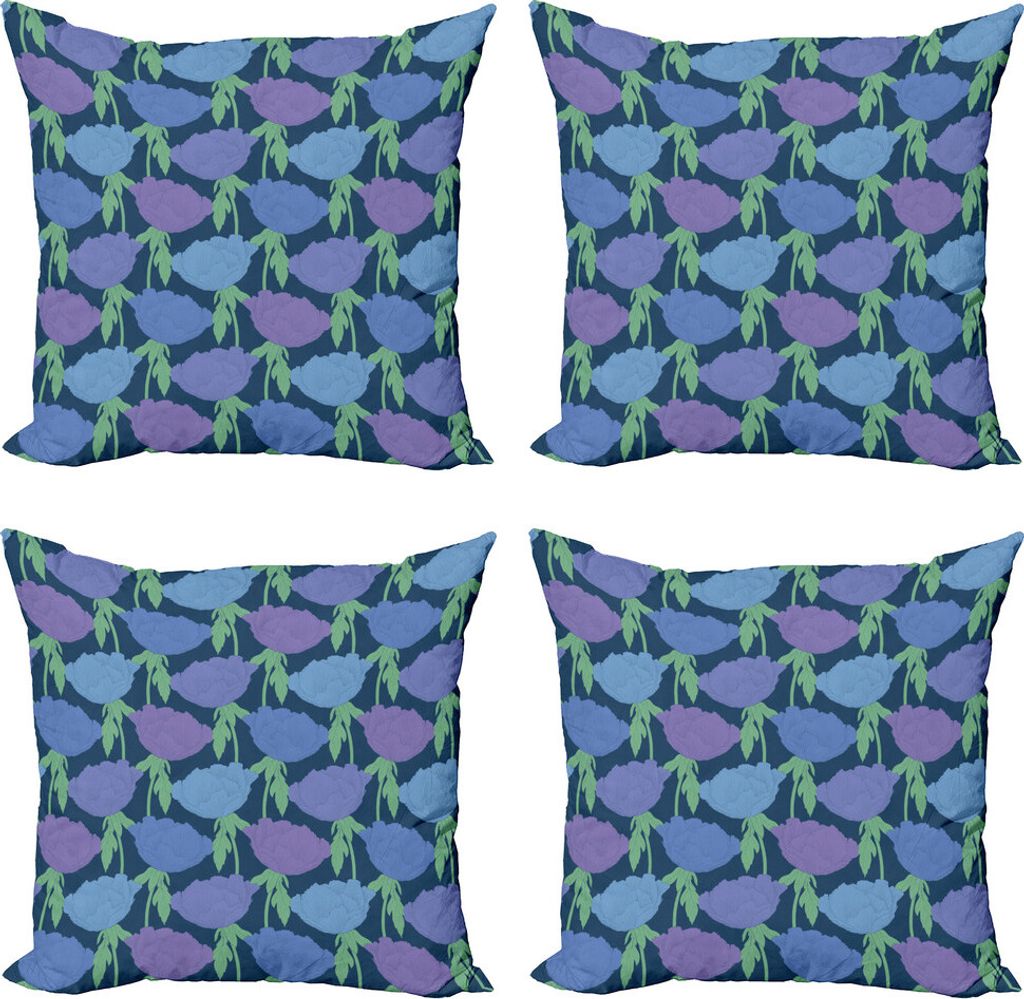 ABAKUHAUS Pfingstrose Kissenbezug Set (4 Stück), Baum-Pfingstrose Stängel Blätter, Moderner Doppelseitiger Digitaldruck, 45 cm x 45 cm, Nachtbla...