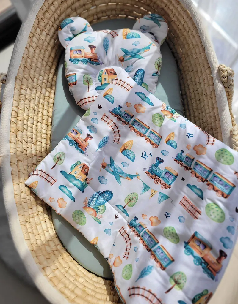 Ensemble de literie bébé avec couverture et coussin Miś train turquoise - 7
