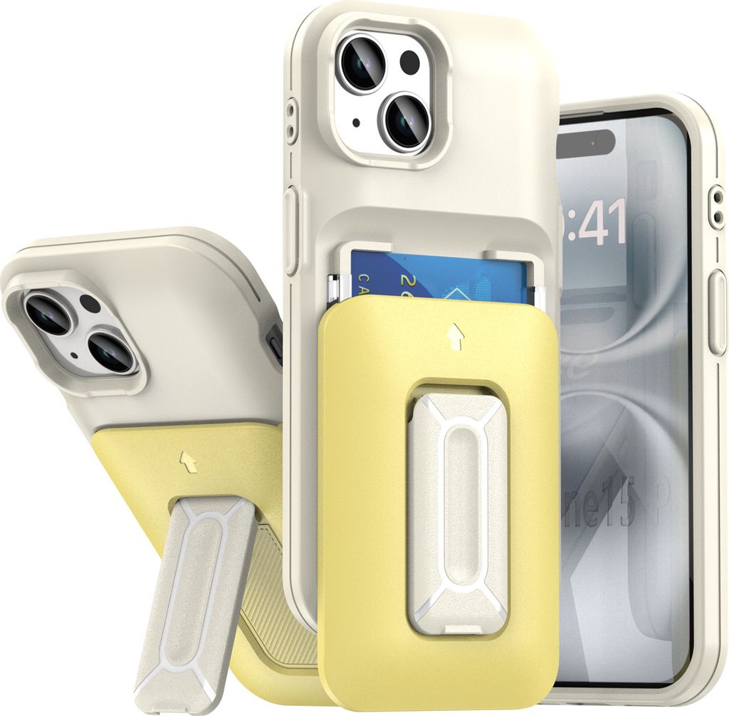 Kartenhalter Handyhülle für iPhone 15, Weiches TPU Brieftasche, Heavy Duty Ständer Hülle Gelb