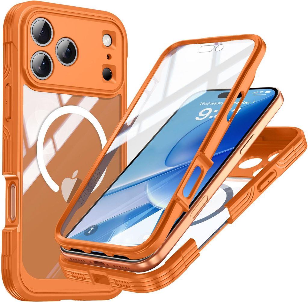 INF 9H Glas Handyhülle für iPhone 17 Pro Max, Orange, Magnetisch, 3-teilig