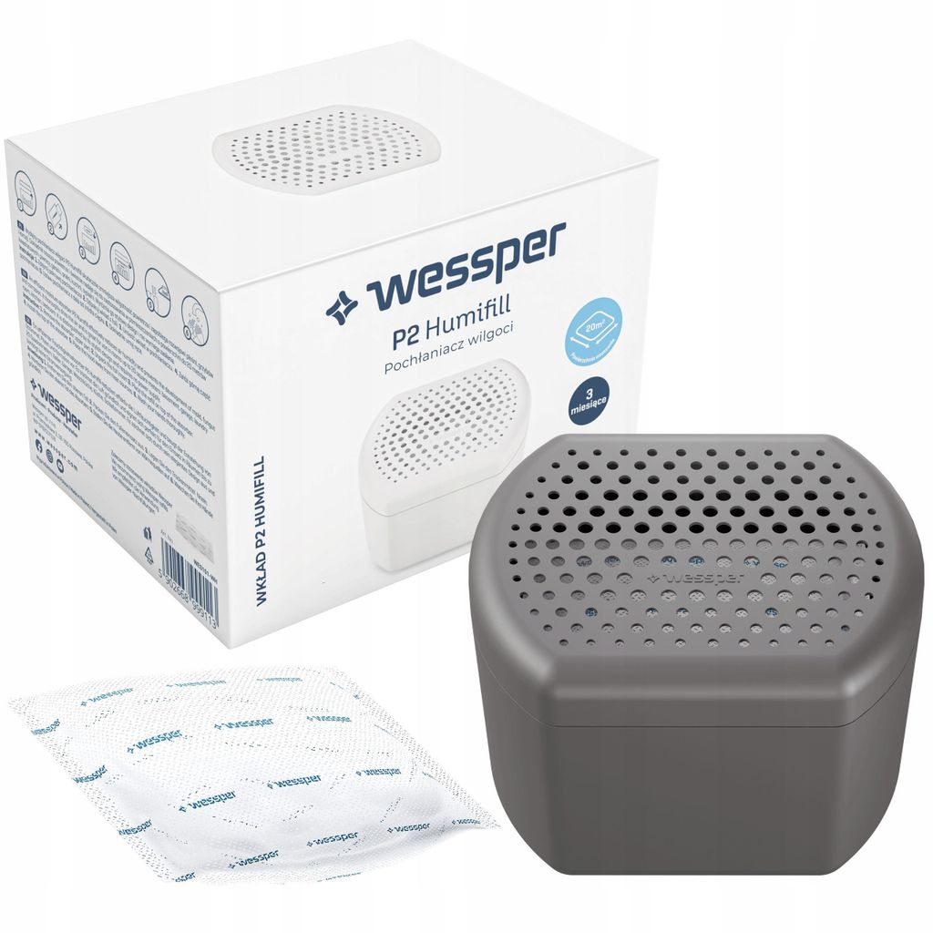 Wessper Feuchtigkeitskiller – Luftentfeuchter mit HumiFill Nachfüll-Kartusche 250 g (Grau)