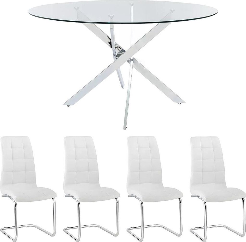 COSIMA Tischset + 4 Stühle NADYA - Transparent und weiß