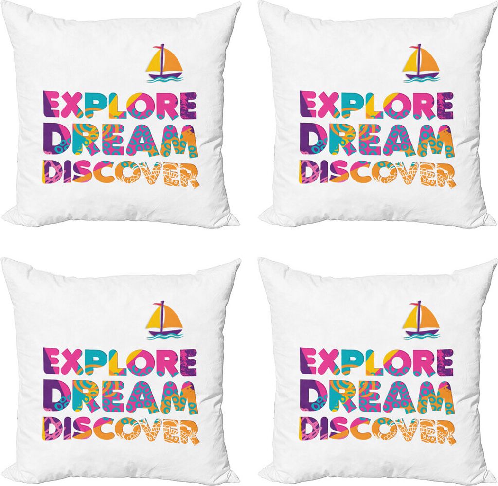 ABAKUHAUS Traum Kissenbezug Set (4 Stück), Boot Motiv Tropical Summer, Moderner Doppelseitiger Digitaldruck, 50 cm x 50 cm, Mehrfarbig