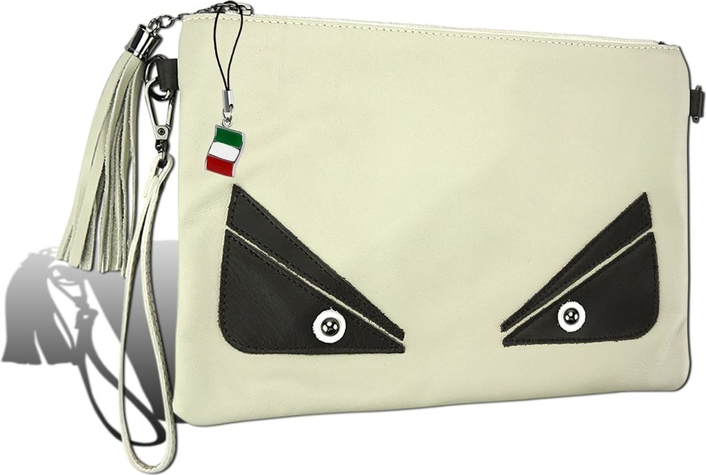 Handgelenktasche beige weiß schwarz Florence Tasche Leder D2OTF805W