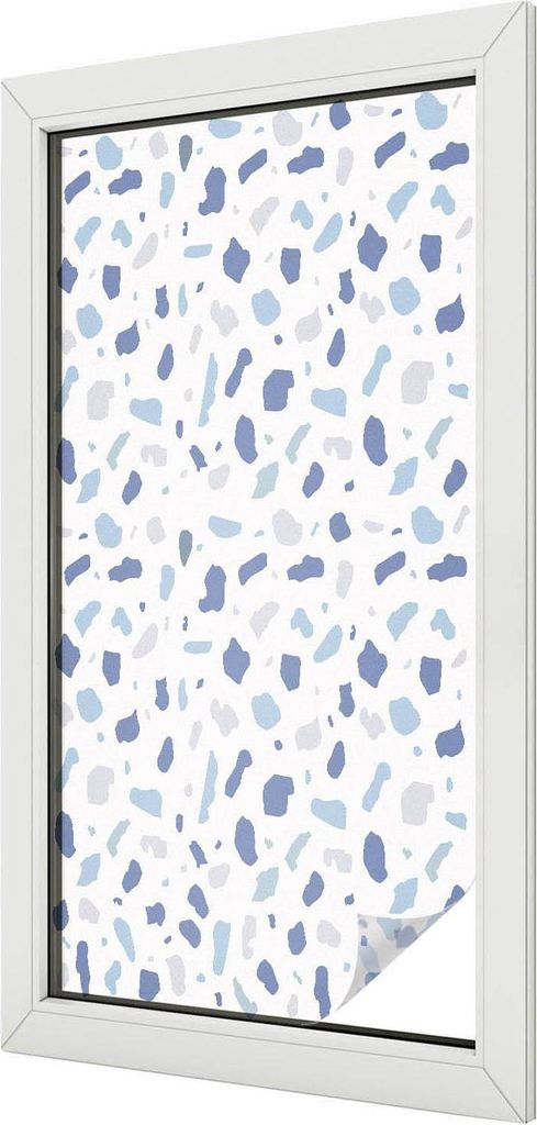 Buntglas Fensterfolie – 100x100 cm – Stained-Glass Design – blickdichte dekorative Sichtschutzfolie – selbstklebend, UV-Schutz – Blaue Mu...